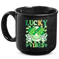 Retro St Patricks Day Lucky Vibes Peace Smiley Emoji 15oz Campfire Ceramic Mug