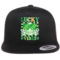 Retro St Patricks Day Lucky Vibes Peace Smiley Emoji Flat Bill Trucker Hat