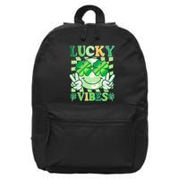 Retro St Patricks Day Lucky Vibes Peace Smiley Emoji 16 in Basic Backpack