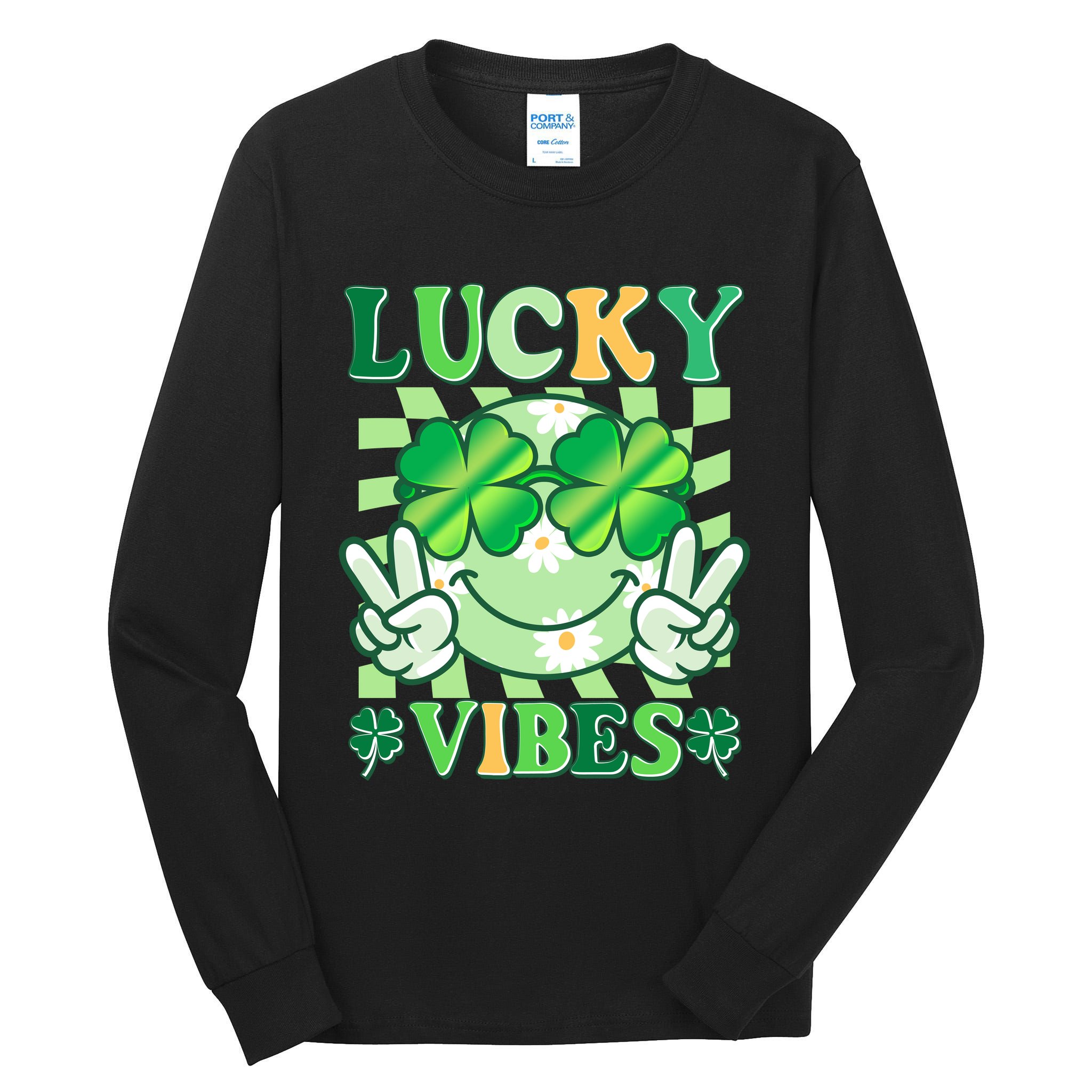 Retro St Patricks Day Lucky Vibes Peace Smiley Emoji Tall Long Sleeve T-Shirt