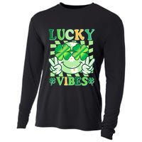 Retro St Patricks Day Lucky Vibes Peace Smiley Emoji Cooling Performance Long Sleeve Crew