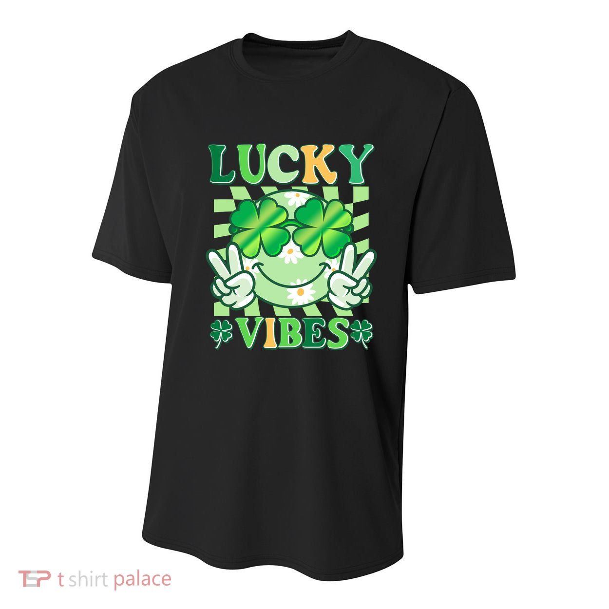 Retro St Patricks Day Lucky Vibes Peace Smiley Emoji Youth Performance Sprint T-Shirt