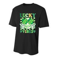 Retro St Patricks Day Lucky Vibes Peace Smiley Emoji Youth Performance Sprint T-Shirt