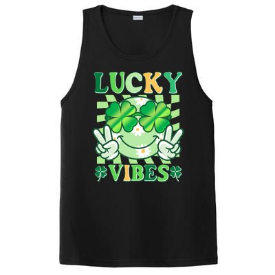 Retro St Patricks Day Lucky Vibes Peace Smiley Emoji PosiCharge Competitor Tank