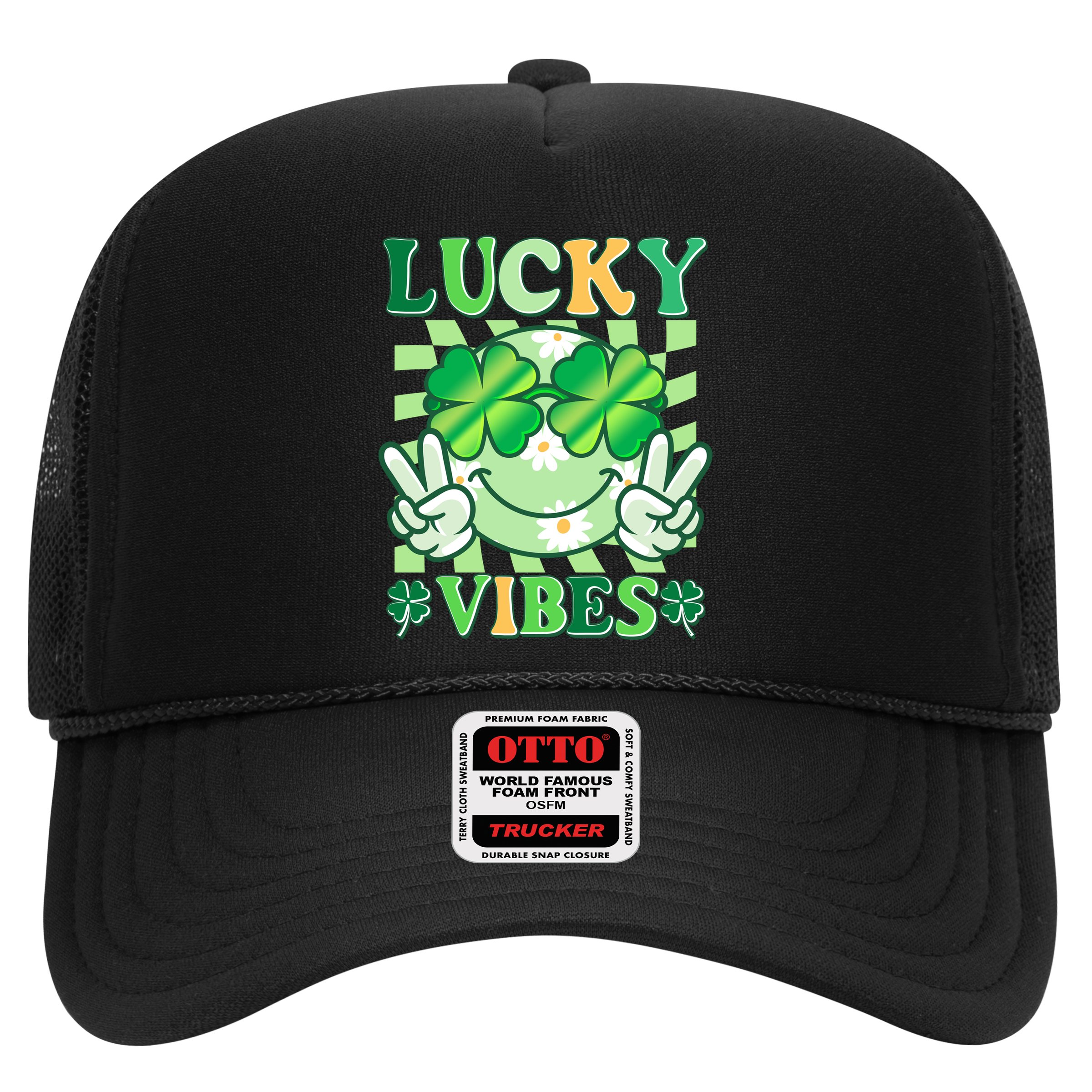 Retro St Patricks Day Lucky Vibes Peace Smiley Emoji Hat