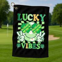 Retro St Patricks Day Lucky Vibes Peace Smiley Emoji Golf Towel