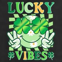 Retro St Patricks Day Lucky Vibes Peace Smiley Emoji Golf Towel