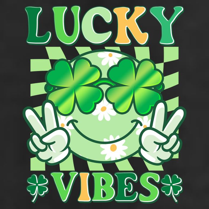 Retro St Patricks Day Lucky Vibes Peace Smiley Emoji Golf Towel