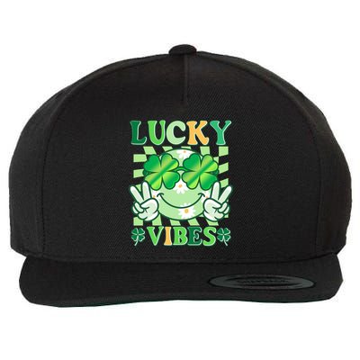 Retro St Patricks Day Lucky Vibes Peace Smiley Emoji Wool Snapback Cap