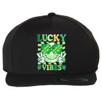 Retro St Patricks Day Lucky Vibes Peace Smiley Emoji Wool Snapback Cap