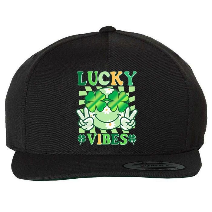 Retro St Patricks Day Lucky Vibes Peace Smiley Emoji Wool Snapback Cap