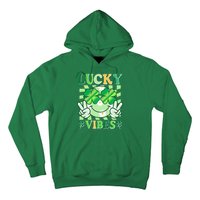 Retro St Patricks Day Lucky Vibes Peace Smiley Emoji Hoodie