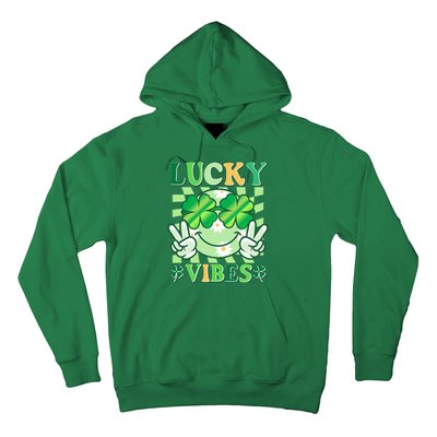 Retro St Patricks Day Lucky Vibes Peace Smiley Emoji Hoodie