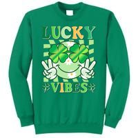 Retro St Patricks Day Lucky Vibes Peace Smiley Emoji Sweatshirt