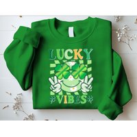 Retro St Patricks Day Lucky Vibes Peace Smiley Emoji Sweatshirt
