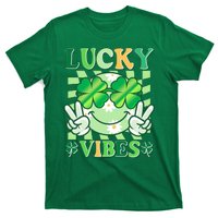 Retro St Patricks Day Lucky Vibes Peace Smiley Emoji T-Shirt