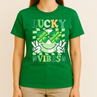 Retro St Patricks Day Lucky Vibes Peace Smiley Emoji T-Shirt