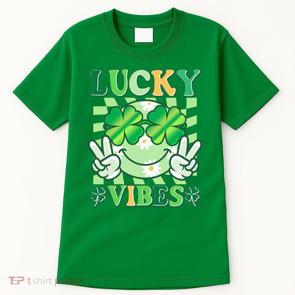Retro St Patricks Day Lucky Vibes Peace Smiley Emoji Tall T-Shirt