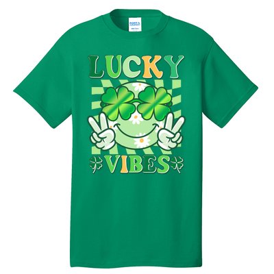 Retro St Patricks Day Lucky Vibes Peace Smiley Emoji Tall T-Shirt