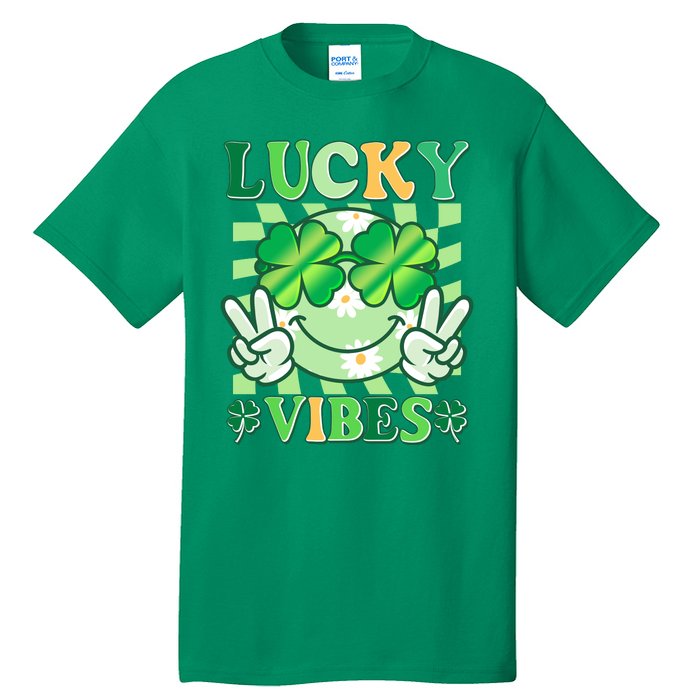 Retro St Patricks Day Lucky Vibes Peace Smiley Emoji Tall T-Shirt