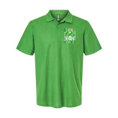 Retro St Patricks Day Lucky Vibes Peace Smiley Emoji Polo