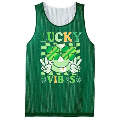 Retro St Patricks Day Lucky Vibes Peace Smiley Emoji Mesh Reversible Basketball Jersey Tank