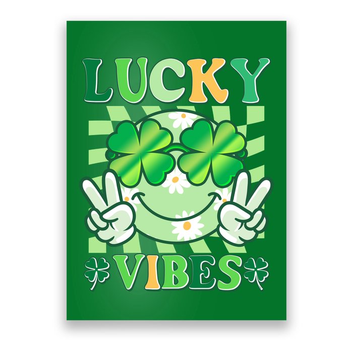 Retro St Patricks Day Lucky Vibes Peace Smiley Emoji Poster