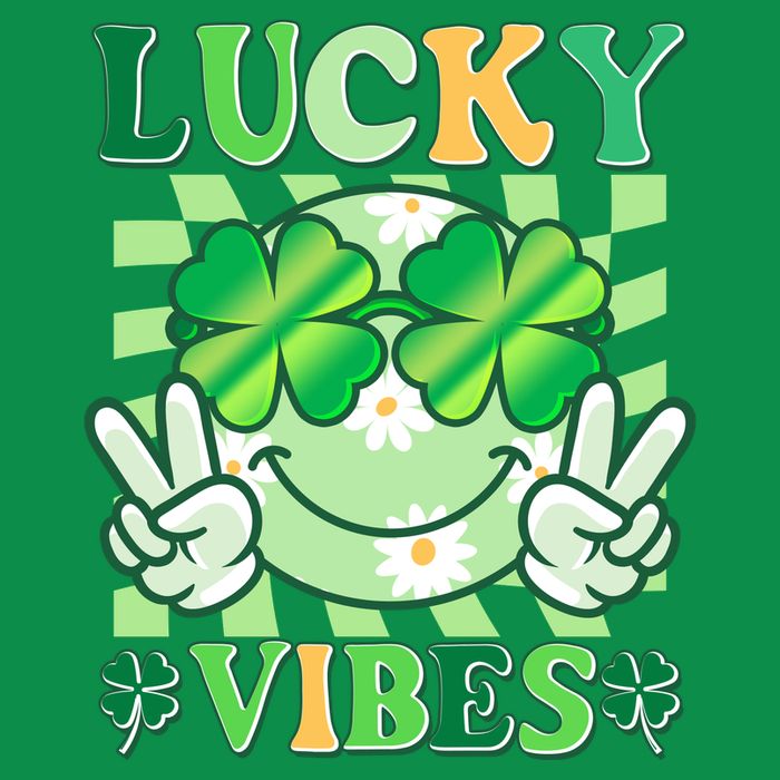 Retro St Patricks Day Lucky Vibes Peace Smiley Emoji Poster