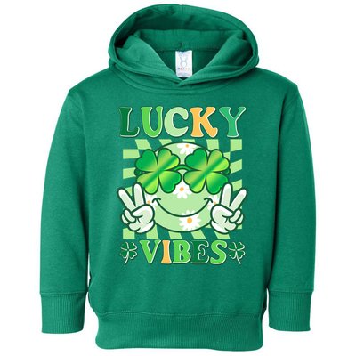 Retro St Patricks Day Lucky Vibes Peace Smiley Emoji Toddler Hoodie