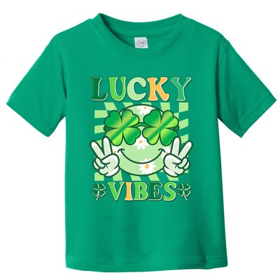 Retro St Patricks Day Lucky Vibes Peace Smiley Emoji Toddler T-Shirt