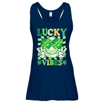 Retro St Patricks Day Lucky Vibes Peace Smiley Emoji Ladies Essential Flowy Tank