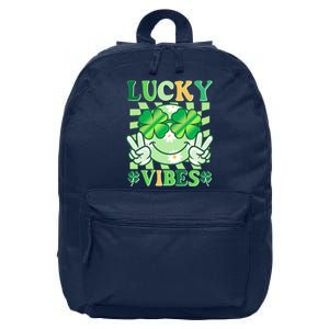 Retro St Patricks Day Lucky Vibes Peace Smiley Emoji 16 in Basic Backpack