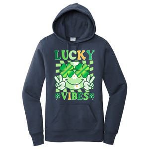 Retro St Patricks Day Lucky Vibes Peace Smiley Emoji Women's Pullover Hoodie