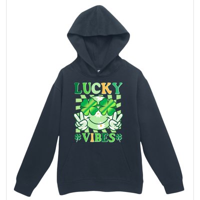 Retro St Patricks Day Lucky Vibes Peace Smiley Emoji Urban Pullover Hoodie