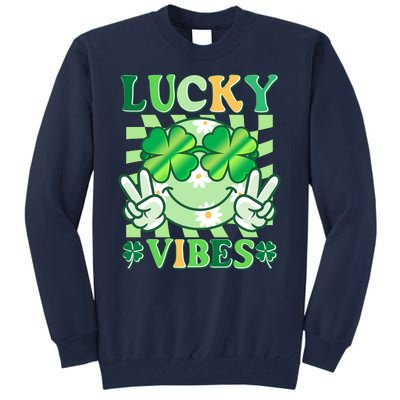 Retro St Patricks Day Lucky Vibes Peace Smiley Emoji Tall Sweatshirt