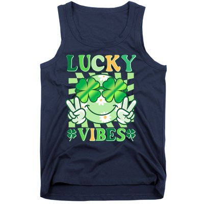 Retro St Patricks Day Lucky Vibes Peace Smiley Emoji Tank Top