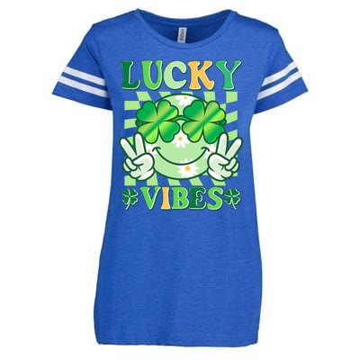 Retro St Patricks Day Lucky Vibes Peace Smiley Emoji Enza Ladies Jersey Football T-Shirt