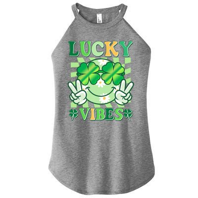 Retro St Patricks Day Lucky Vibes Peace Smiley Emoji Women's Perfect Tri Rocker Tank