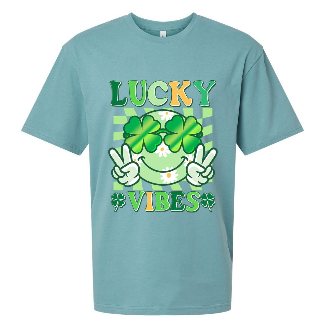 Retro St Patricks Day Lucky Vibes Peace Smiley Emoji Sueded Cloud Jersey T-Shirt