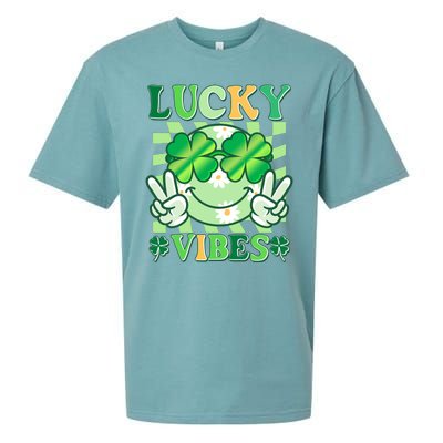 Retro St Patricks Day Lucky Vibes Peace Smiley Emoji Sueded Cloud Jersey T-Shirt