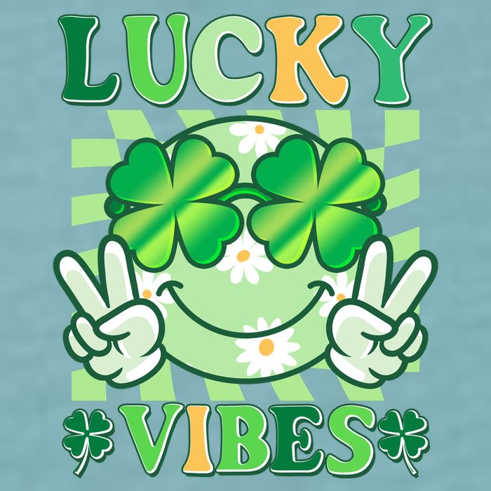 Retro St Patricks Day Lucky Vibes Peace Smiley Emoji Sueded Cloud Jersey T-Shirt