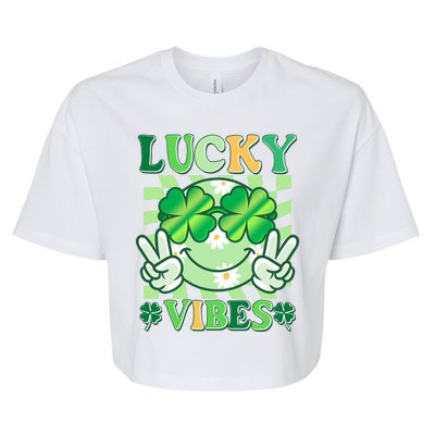 Retro St Patricks Day Lucky Vibes Peace Smiley Emoji Bella+Canvas Jersey Crop Tee