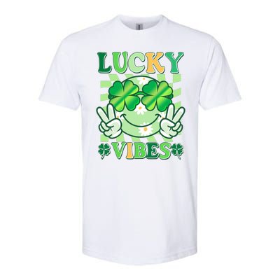 Retro St Patricks Day Lucky Vibes Peace Smiley Emoji Softstyle CVC T-Shirt