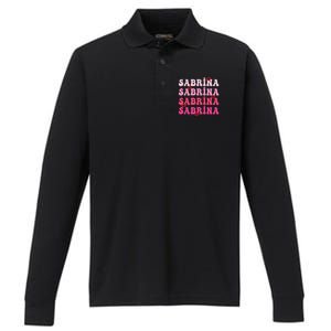 Retro Sabrina Personalized Name I Love Sabrina Groovy Meme Performance Long Sleeve Polo