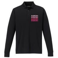 Retro Sabrina Personalized Name I Love Sabrina Groovy Meme Performance Long Sleeve Polo