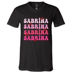 Retro Sabrina Personalized Name I Love Sabrina Groovy Meme V-Neck T-Shirt