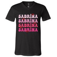 Retro Sabrina Personalized Name I Love Sabrina Groovy Meme V-Neck T-Shirt