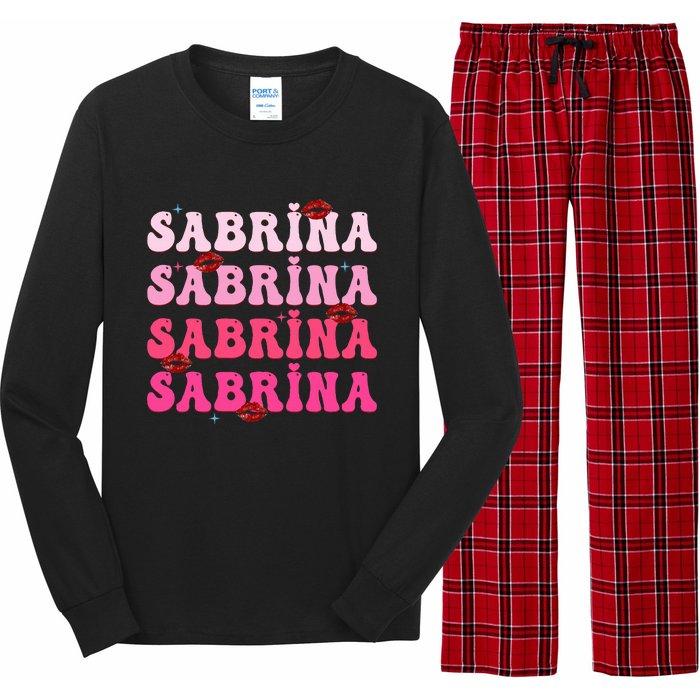 Retro Sabrina Personalized Name I Love Sabrina Groovy Meme Long Sleeve Pajama Set