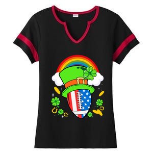 Rugby St Patricks Day Usa Flag Rainbow Shamrock Clover Gift Ladies Halftime Notch Neck Tee