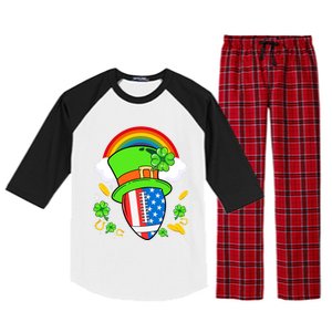 Rugby St Patricks Day Usa Flag Rainbow Shamrock Clover Gift Raglan Sleeve Pajama Set